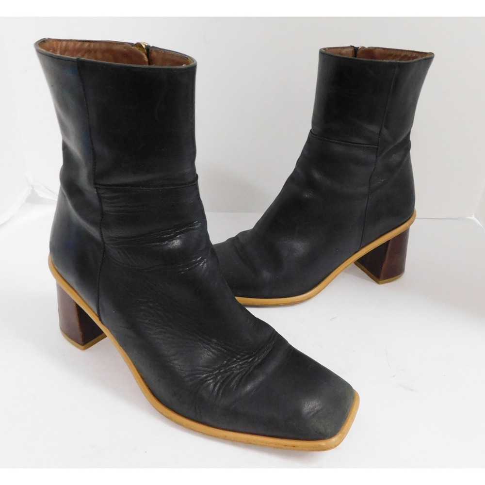 Alohas West Vintage Black Leather Square Toe Ankle Boots $345rt sz 38 - Picture 2 of 10